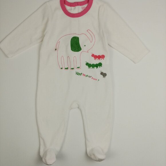 Zara Baby Elephant Velour Footed Sleeper 6-9 Months - Picture 3 of 12